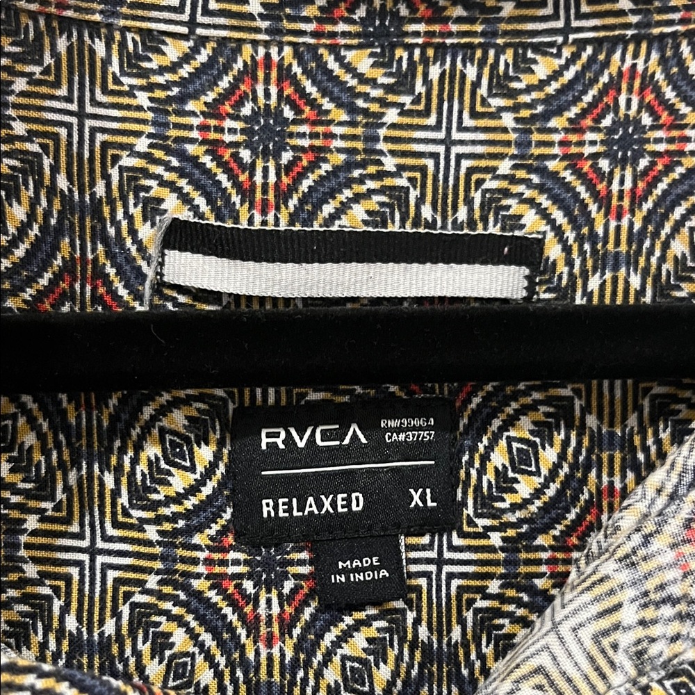 RVCA Geometric Patterned Button Down Shirt - Blac… - image 2